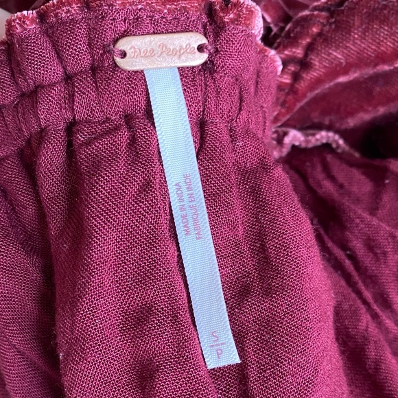 Free People Velvet Smocked Tunic Dress Wine Red Size S Dark Academia - Picture 11 of 14